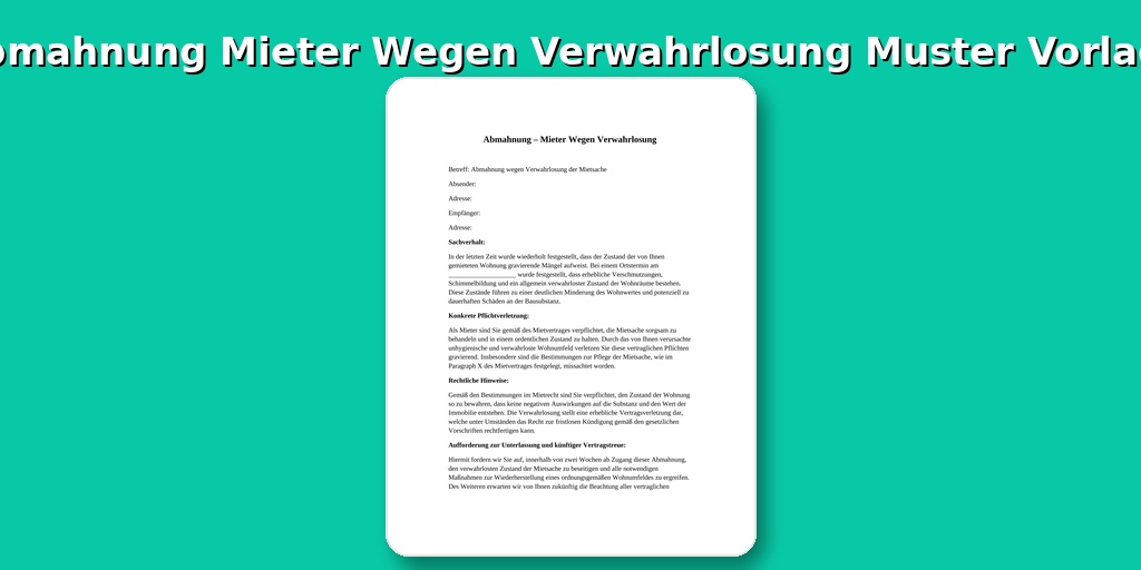 Abmahnung Mieter Wegen Verwahrlosung Muster