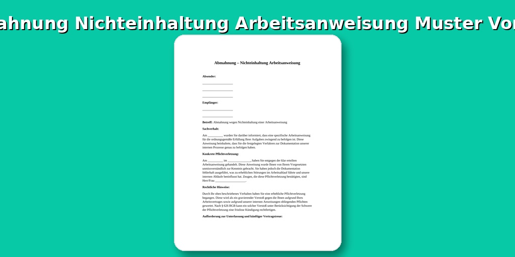 Abmahnung Nichteinhaltung Arbeitsanweisung Muster