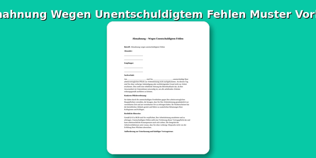 Abmahnung Wegen Unentschuldigtem Fehlen Muster